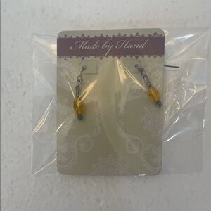 Handmade dangle pierced earrings gold beads Yellow Silver tone new